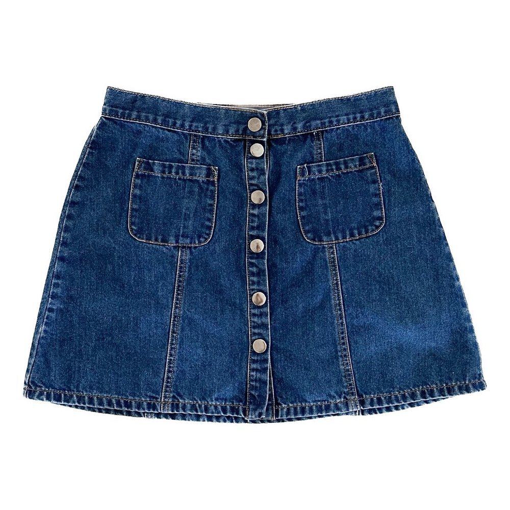 BDG Button Front Denim Mini Skirt with Pockets - Size Medium